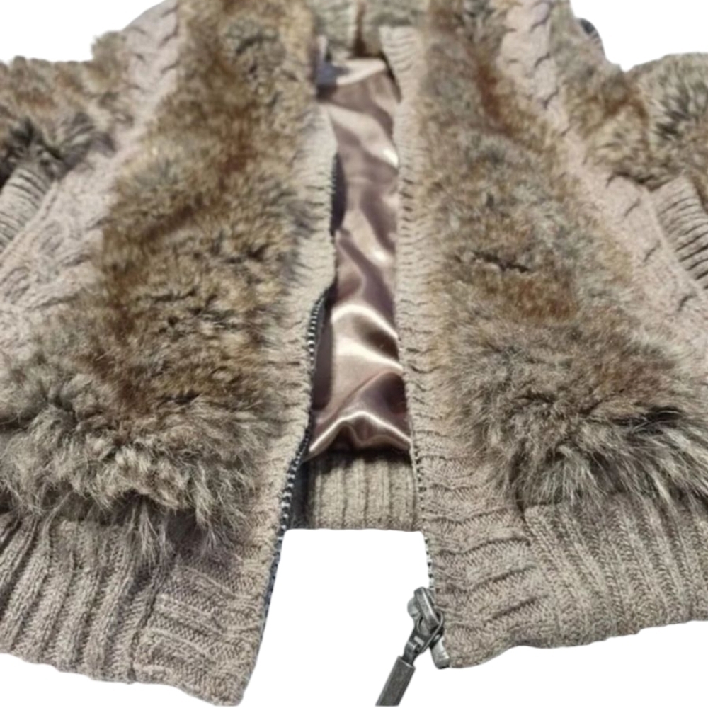 Green Tea Women's Brown Taupe Faux Fur Hooded Zip Up Vest Size S - Picture 6 of 10